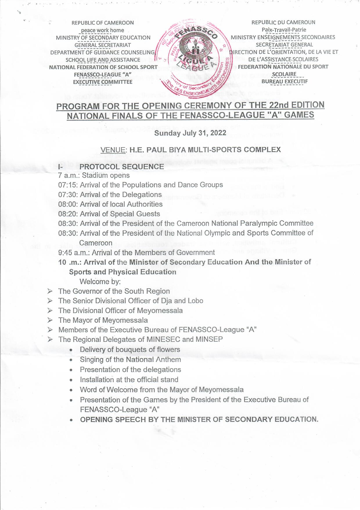 1 Program of the opening ceremony Fenassco 2022